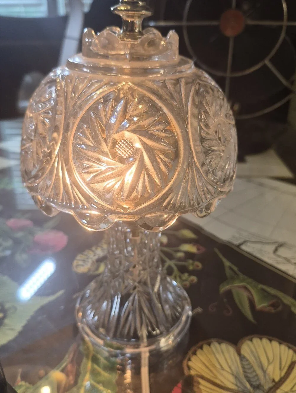 Clear Glass Pressed Table Lamp - Elegant Patterned Home Accent VINTAGE